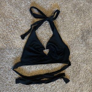 Romwe Black Halter Top with Heart Cutout and wrap around tie.